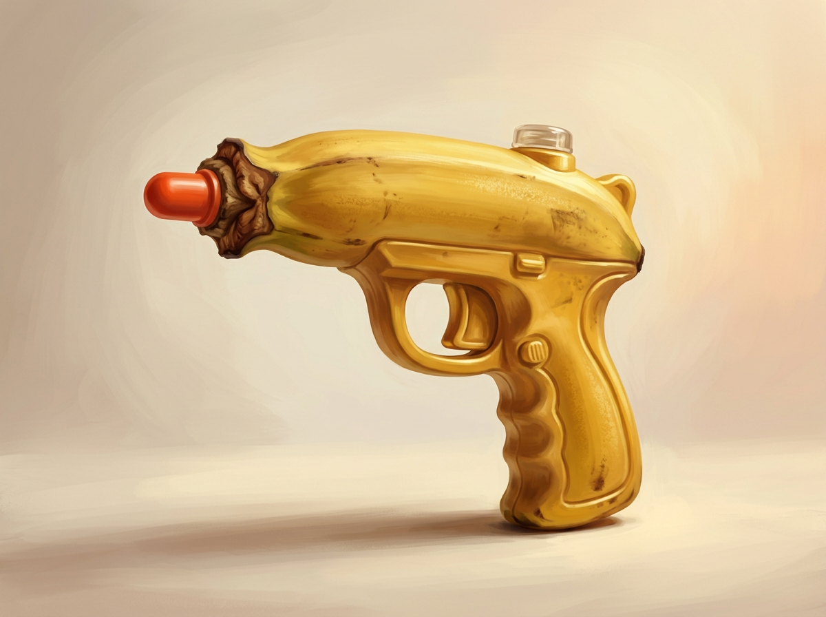 The banana morphed into a stylized golden toy gun
