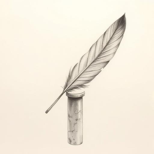 Sketch of a feather becoming a marble column